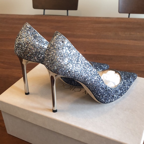 Jimmy Choo Silver Glitter Pointed Toe Pumps 100mm Size 38 New With Box - Picture 4 of 7